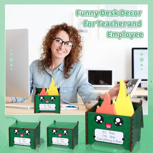 Sherr 6 Sets Dumpster Fire Pencil Holder with Flame Note Cards Emotional Support Gifts Dumpster Fire Desk Accessories Funny Employee Appreciation Gifts Bulk for Team Coworker Teacher Nurse (Green) in Saudi Arabia