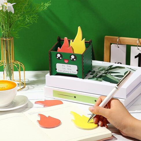 Sherr 6 Sets Dumpster Fire Pencil Holder with Flame Note Cards Emotional Support Gifts Dumpster Fire Desk Accessories Funny Employee Appreciation Gifts Bulk for Team Coworker Teacher Nurse (Green) in Saudi Arabia