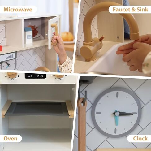Freniland Wooden Play Kitchen Kids Kitch Kitchen Playset مع ضوء حقيقي وصوت صانع الجليد واقعية للموقد ، Oven Chef Printend Toy Toy Kitchen ، ويشمل 31 إكسسوارات هدية للأطفال للطفل الذين تتراوح أعمارهم بين 3 سنوات من الأثاث in Kuwait