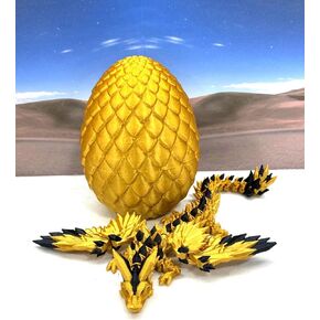 Crystal Winged Dragon with Egg, Articulated 3D Printed Gold and Black Crystal Dragon, Fidget Stress Relief Toy for ADHD and Autism, CW005-GE