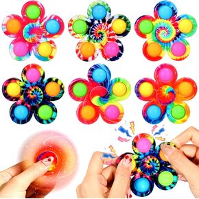WELLVO 6 Pack Pop Fidget Spinner Toys for Kids 4-8, Fidget Sensory Toy Sets for Kids 8-12, Stress Relief Hand Spinners Fidget Packs Birthday Party Gifts Autism