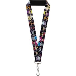Disney Lanyard, Disney Sweet Chibi Villain Poses Polka Dot Black Lavender, Elastic
