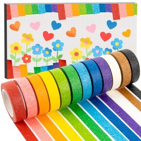 12 PCS Colored Masking Tape-Washi Tape,Art Supplies for Kids, Colored Painters Tape for Decoration,Arts & Crafts, Labeling,12 Different Color Rolls,1.5cm x 12m(0.59In x 13Yards)