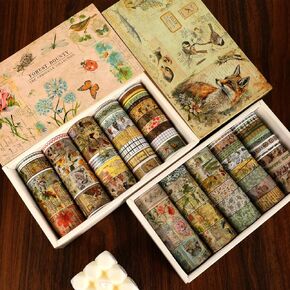 DIVINA VITAE 72 Rolls Vintage Washi Tape Set, Floral Butterfly Mushroom Botanical Flower Decorative Scrapbooking Tape, 5-30mm Wide Adhesive Tapes for Scrapbook,Junk Journal Supplies,6.56ft Long/Roll
