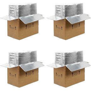 15x9x11'' Insulated Shipping Boxes with Aluminum Foil Liner,4 Pack Double Insulated Carton for Frozen Food and hot,Reusable Perishable Shipper Cooler Box, Small Mailing Box for Shipping