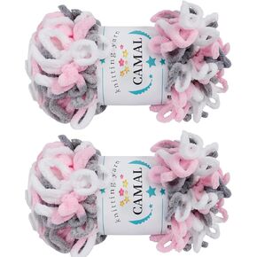 CAMAL 5 Pack Loop Yarn for Finger Knitting Soft Fluffy Finger Rainbow Loop Chunky Chenille Plush Yarn for Crocheting Blanket, Rugs, Scarfs, DIY Handbags, Hand Crafts(Colorful Blue)