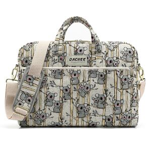 DACHEE Grey Koala Pattern 15 Inch Canvas Waterproof Laptop Shoulder Messenger Bag For 14 Inch To 15.6 Inch Laptop 15 laptop Case