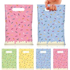 Hallswl 50pcs Ice Cream Party Favor Plastic Treat Bags,Ice Cream Candy Bag,4 Color Sprinkles Goodie Bag for Icecream Theme party decorations and Summer Birthday Party Supplies