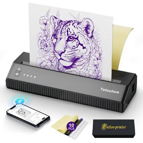 Tattoo Stencil Printer, Bluetooth Portable Thermal Printer with 10pcs Transfer Paper, Wireless Tattoo Transfer Machine Compatible with Smartphone & PC
