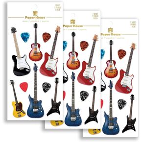 Paper House Productions Die-Cut Dimensional & Foil Accent Scrapbook Sticker Sheet - Rockin' Guitars