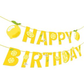 Lemon Banner Lemon Happy Birthday Banner Lemonade Birthday Party Banner Lemon Party Decoration Lemonade Happy Birthday Sign for Summer Fruit Birthday Party Lemon Theme Bridal Shower Supplies
