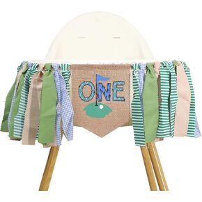 Golf 1st Birthday High Chair Banner - Hole In One Golf Theme Party Decorations Rag Garland Banner Highchair Photo Props PartySupplies