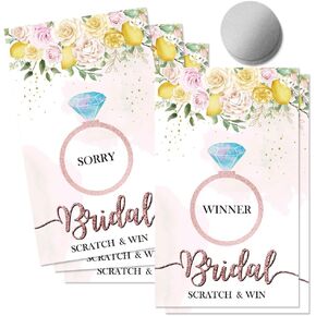 50 Psc Bridal Scratch Off Cards, Floral Lemon Diamond Scratch Card for Bridal Shower Country Wedding Bachelorette Party, Bridal Lottery Tickets, Engagement Parties Game Cards