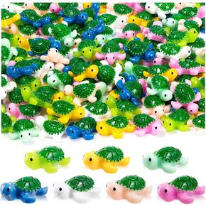 60PCS Mini Resin Turtles 7 Colors Miniature Turtle Figurines, Tiny Sea Turtle Animal Figures for Aquarium Decoration Birthday Party DIY Craft Fairy Garden Micro Landscape Decor Ornament