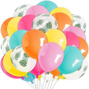 60pcs هاواي الحفلات الاستوائية طقم أدوات النخيل أركا aloha luau اللاتكس البالون البط البالونات البرتقالية اللون الأصفر الصفراء واضحة لديكور حمام السباحة الصيفي ، 12 بوصة