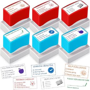 Crtiin 6 Pcs Teacher Stamps for Grading Self Inking Behavior Stamps for Education Homework Teacher Grading Supplies