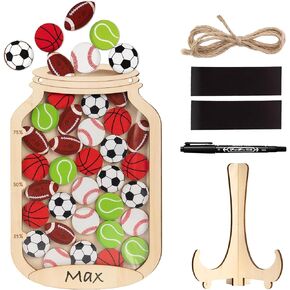 Personalized Magnetic Reward Jar for Kids, Star Jar Reward System for Classroom Board, Fridge Magnet, Wooden Classroom Incentive Jar for Teacher, Home Chore Chart Positive Behavior Training (Sport)