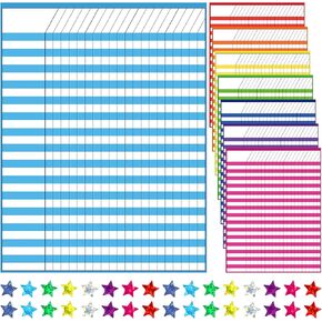 8 Pack Colorful Dry Erase Incentive Chart Multi-Color Classroom Laminated Dry Erase Reward Chore Charts with 1350 Reward Star Stickers for School Attendance Homework Progress Tracking, 13" x 17"