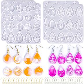28 Pairs Soccer Shape Earring Molds – Premium Football Silicone Resin Jewelry Molds with 200Pcs Ear Hooks & Jump Rings, DIY UV Epoxy Resin Casting Kit for Earrings, Pendants & Keychains