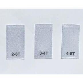 100 pcs Toddler Clothing Sewing Garment Label Satin Printed Tags White - 2T/3T, 3T/4T, 4T/5T - (33pcs Each Size)