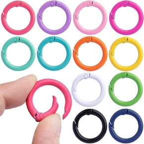 HINZIC 24Pcs 24mm Metal Spring O Rings, Colorful Round Carabiner Snap Clip, Trigger Spring Keyring Buckles DIY Accessories for Handbag Purse Keychain