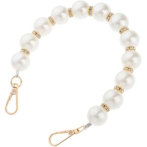 Pearl Bag Charm, Elegant Bead Pearl Handle Strap Chain Imitation Pearls Purse Charms Chain with Golden Swivel Clasps Short Pearls Bag Chains Accessories for Women DIY Handbags Purse Clutch