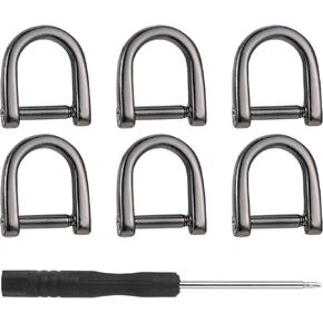 6 Pcs D-Rings With Closing Shackle, 0.4 Inch Tiny D-Shape Key Ring, Horseshoe Shape Screw-in Shackle for Leather Craft, Purse, Keychain (Black)