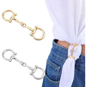 Elegant 2 Pcs Horsebit Scarf Ring Set, Gold & Silver Metal Buckles for Scarves, Shawls, Hats, and Bags, Horsebit Clasp, Classic Equestrian Style Fashion Accessories, Horsebits Scarf Ring for Women