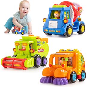 HOLA Toys for 1 2 3 Year Old Boy Birthday Gift - 3 PCS Friction-Powered Trucks Toddler Boy Toy, Sweeper Truck Toddler Toys 1-2 Early Educational Baby Christmas Birthday Stuffer