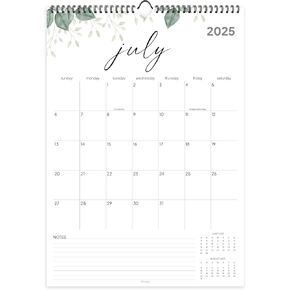 Wall Calendar 2025-2026, 18 Months, Runs from July 2025 to December 2026, 17" x 12" Large Wall Calendar with Hanger, Thick Paper, Spiral Binding, Soft Greenery Design