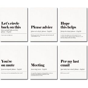 Funny Office Wall Decorations for Work, Home Office Wall Art Posters for Decorations, 6Pcs Funny Noun Definition Posters Gifts for Women, UNFRAMED