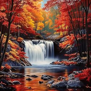 Autumn Forest Waterfall Diamond Art Kits for Adults, 5D Diamond Painting Kits for Adults Beginners, DIY Full Round Drill Diamond Dot Painting Gem Art Kits for Adult, Home Wall Decor 13.8x13.8 Inch