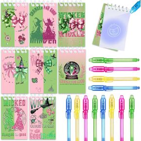 12 UV Pens and 12 Witch themed Notebooks, Children's Birthday Boy & Girl Party gift Bag Stuffers, Green and Pink Birthday Party favors, Advent Calendar Children cartoon Birthday Decoration