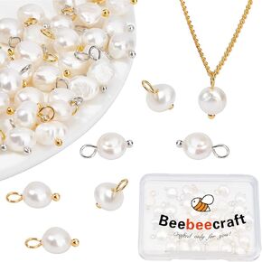 Beebeecraft 1 Box 40Pcs Freshwater Pearl Charms 2 Colors Baroque Natural Irregular White Pearl Dangle Drop Charms Pendant for DIY Bracelet Necklace Jewelry Making