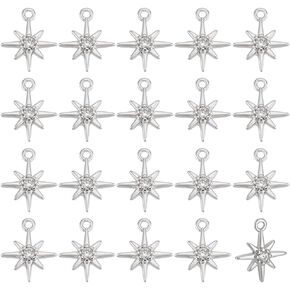 BENECREAT 30Pcs Real 18K Gold/Platinum Plated Clear Cubic Zirconia Pendant, Star Brass Charms Pendant for Bracelet Necklace Jewelry Making