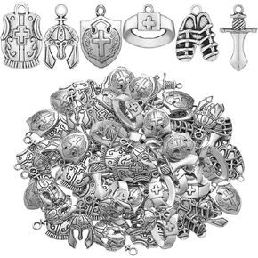 180 PCS سحر موضوع الكتاب المقدس المعلقات على قلادة سبيكة دروع كاملة الأحد حزام الحزام خوذة سحر درع الأسطوانة للسيارات DIY صنع المجوهرات مجوهرات قلادة