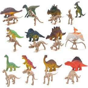 Mini Dinosaur, 24pcs Mini Dinosaur Figures and Dinosaur Skeletons Plastic Small Dinosaur Toys Little Dinosaur Figurine for Dino Cake Topper, Easter Eggs Filler Party Favor Supplies