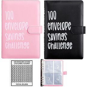 2pcs 100 Envelope Challenge Binder, Leather 52 Week Money Saving Challenge Binder Easy and Fun Way for 100 Envelopes Money Saving Budget with Cash Envelopes for Budgeting