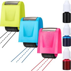 SHERR 3 PCS خطوط خط اليد متقطعة مع الأحبار الخضراء الزرقاء الخضراء الزرقاء تعبئة الطوابع الأسطوان