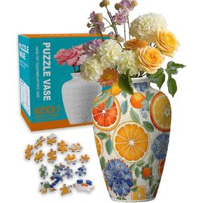 3D Puzzle Vase for Adults House Warming Gift Birthday Gifts for Flower Arrangements and Home Decor, 120 Curved Plastic Puzzle Pieces (Fruit and Slices 2)