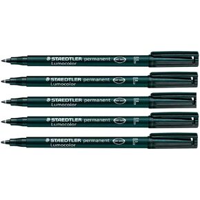 STAEDTLER Lumocolor Fine Permanent Marker Pens - Waterproof Smudge Resistant Quick Dry CD DVD OHP - Black - Pack of 5