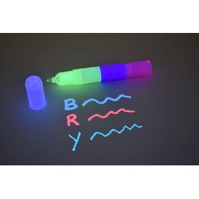 DirectGlow Blacklight Reactive Invisible UV Ink Marker Pen Large 3 Section Blue Red Yellow for Ultraviolet Security Secret Messages Drawing Glow Party Favor (Marker Only)