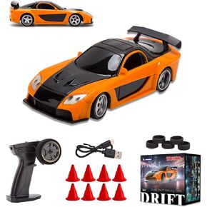 1/43 Mini 4WD RC Drift Car, 2.4G Full-Proportional Mini Electric RC Racing Car Model with LED Lights,15 KM/H High Speed Sports Vehicle