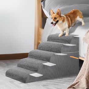 ABORON 𝟲 𝗦𝘁𝗲𝗽𝘀 Dog Steps for High Bed, 26 Inch High Dog Stairs for Small Dogs, Waterproof Pet Stairs for Small Old Large Dogs and Cats with Removable Cover & PE Support Board for Bed/Car/Couch