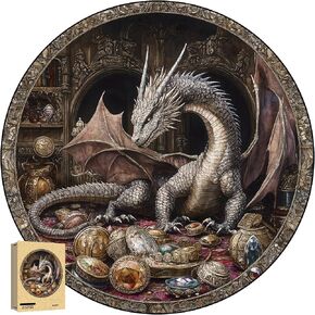 Wooden Puzzles for Adults, Unique Shape Wood Jigsaw Puzzle with Wooden Box, Dragon, 180 Piece(Medium)