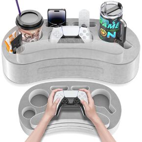 Couch Cup Holder Pillow with 6 Slots, Couch Caddy & Buddy with Armrest Cushion As Gaming Pillow, Couch Drink or Snack Holder, Sofa Organizer for Cup, Drink, Game Controller, Remote, Phone