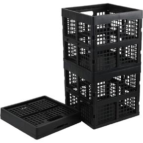 Saedy 20 Liter Square Plastic Storage Crates, Black Collapsible Milk Crates, 3 Pack