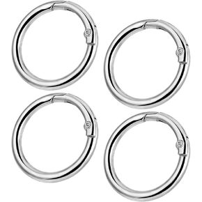 4 Pack Round Carabiner Ring, Silver Spring O Rings for Purse Strap Alloy Carabiner Snap Key Rings for Keys, Jewelry Making, Dog Tag Ring, Handbag, DIY Crafts Accessories