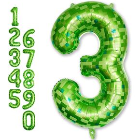 Gaint Green Pixel Number 6 Balloon, Dark Kelly Green Self Inflating 6 Balloons Number, 40 Inch Pixel Foil Six Balloon for Boys Kids 6th Birthday Party Video Game Forest Golf Patrick's Day Decorations