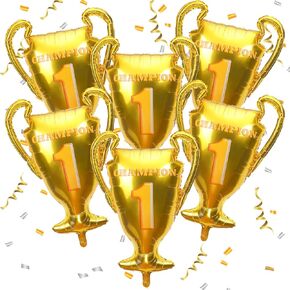 6 Packs Gold Champion Foil Balloons Championship Foil Trophy The First Prize Sport Balloons Basketball Soccer Football Anniversary Birthday Games Party Decorations
